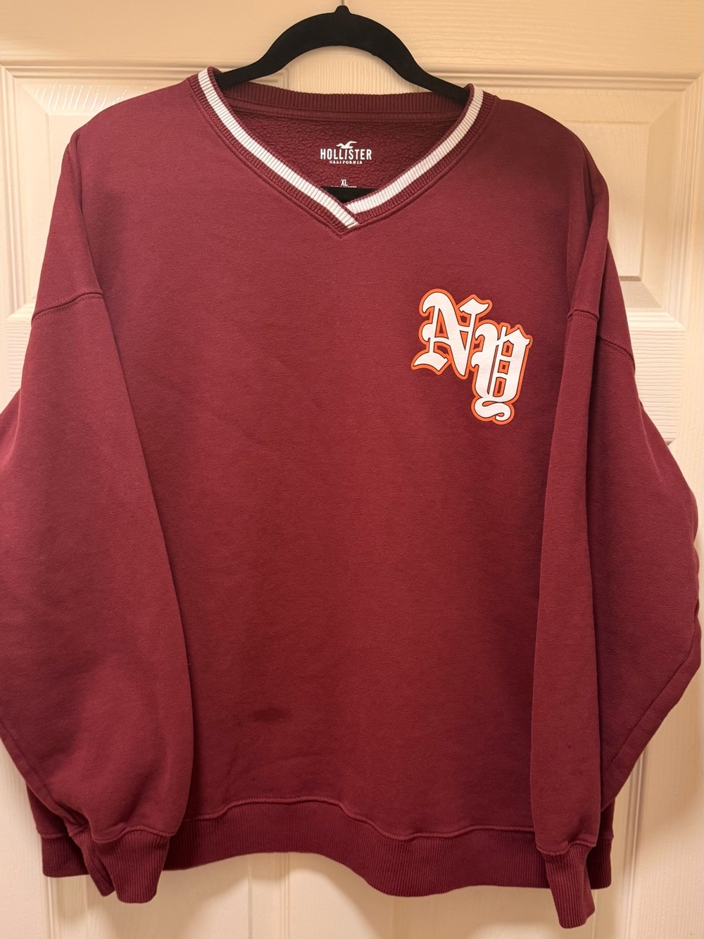 Hollister Women’s Burgundy V-Neck Sweatshirt with NY Patch